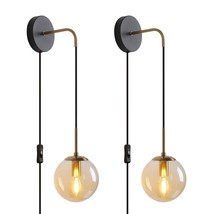 Wall Sconces Set Of Two Black And Brass Gold Plug In Wall Sconces Set Of 2 With  - £120.88 GBP