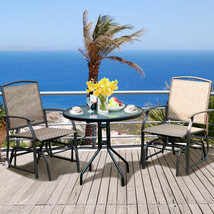 3Pcs Patio Bistro Furniture Set Rocking Glider Chair Glass Table W/Umbrella Hole - £220.97 GBP