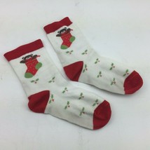 Vintage Christmas Bear Stocking Crew Socks Red Green Holly Berry - £11.79 GBP