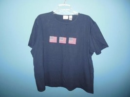 Ladies Villager Sport Blue Tee 2X Flag Appliques - £7.70 GBP