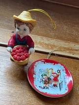 Lot of Campbell Soup Company Small Porcelain Plate &amp; Resin Boy w Basket of Apple - £10.35 GBP