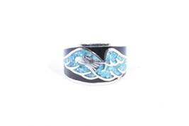 1980&#39;s Vintage Argent Blanc Bronze Taille 13 Homme Hawk Turquoise Inlay Bague - £28.48 GBP