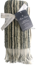 Brooks Brothers Fingertip Towels Set of 2 Green White Striped Made In Turkey - £30.90 GBP