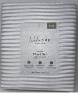 Welhome Cotton Blend Sateen Weave ~White with Blue Stripes~4pc Sheet Set... - £50.07 GBP