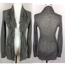 Rebecca Taylor Gray Deep Fringe Long Cardigan Sweater Size XS $595 Stretch - $39.99