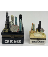 2 x Navy Pier Chicago Porcelain Hinged Trinket Box Ferris Cityscape Wind... - $35.26 CAD