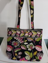 Vera Bradley Shoulder Tote Bag Purse in Black Pink Green Floral Leaf Pattern - £9.49 GBP