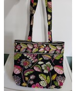 Vera Bradley Shoulder Tote Bag Purse in Black Pink Green Floral Leaf Pat... - $16.24 CAD