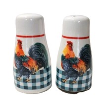 Farmhouse-Style Rooster Ceramic Salt &amp; Pepper Shakers With Gingham Check... - $222.99 MXN