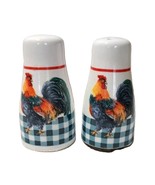 Farmhouse-Style Rooster Ceramic Salt &amp; Pepper Shakers With Gingham Check... - $221.94 MXN