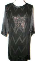 New Womens 4 NWT $449 Sequin Silk Dress Black L&#39;AGENCE Sleeves Chevron Zig Zag - £357.97 GBP