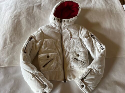 Abercrombie & Fitch Vintage Ski Jacket Girls Size L White Hooded Down Coat EUC - $24.75