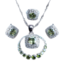 Anyco Jewelry Set 4Pcs Olive Square Stone Zircon 925 Silver - $64.90+