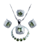 Anyco Jewelry Set 4Pcs Olive Square Stone Zircon 925 Silver - $88.86 CAD+