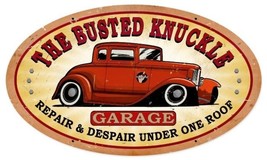 Busted Knuckle Garage Hot Rod Metal Sign 24&quot; by 14&quot; Oval - £31.42 GBP