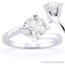 Round Brilliant Cut Moissanite 14k White Gold Bypass Solitaire Engagement Ring - £375.65 GBP+