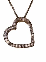 Monet? Pink Rhinestone Heart Pendant Necklace Silver Tone Metal - $12.00