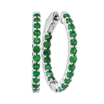 14k White Gold Womens Round Emerald Inside Outside Hoop Earrings 2.00 Cttw - $1,098.00
