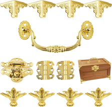 Gold Jewelry Box Antique Lock Latch Hasp Hinges Handle Box Corner Protectors Kit - £15.86 GBP