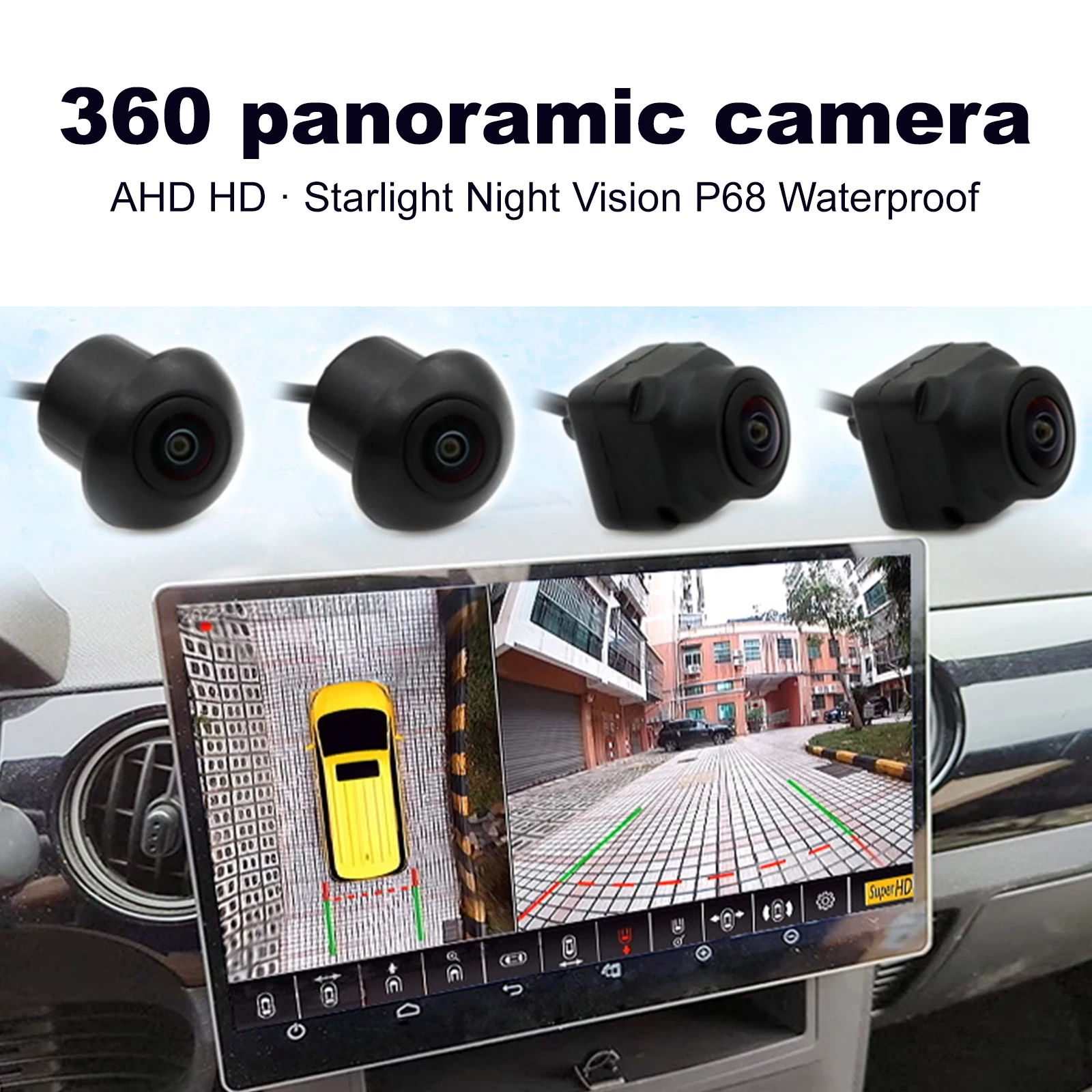 Panoramic Surround View Right+Left+Front+Rear View Camera System for Android - £49.33 GBP