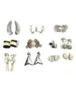 Vintage Earring Lot Clip On Sliver Feather Dangle White Crystal Drop - €30,00 EUR