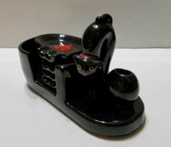 Vintage Black Cat Ashtray Set 4 Double Holder Trays Match Vase Japan 40-50s  - £94.92 GBP
