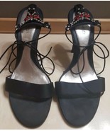 Nine West Sz 8.5 Black Heels Shoes Red Black Jeweled Ankles - £6.25 GBP
