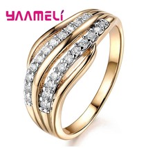 Ling silver stackable ring cz inlay pave water wave finger decoration for women wedding thumb200