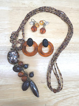 3 brown glass plastic bead post dangel earrings beaded necklace vintage costume  - £6.29 GBP