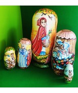 Matryoshka Gift Red Riding Hood Charles Perrault Fairy Tales Wooden Doll... - $250.29 CAD
