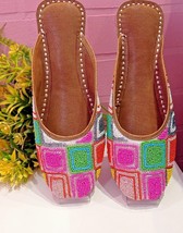 Women Punjabi Jutti Leather Half Mules open back US Size 6-10 DLY Gabrielle - $33.14