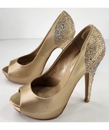 Steve Madden Shoes Womens 7.5M Gold Satin Rhinestone Open Toe High Heel - £35.47 GBP