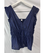 Old Navy Boho Blue Sleeveless Blouse Size Medium Button Front Smocked Back - $24.40 CAD