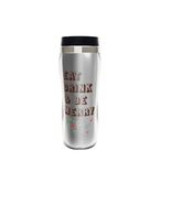 EAT DRINK &amp; BE MERRY Christmas holiday thermal travel mug 18 oz silver/b... - £3.82 GBP