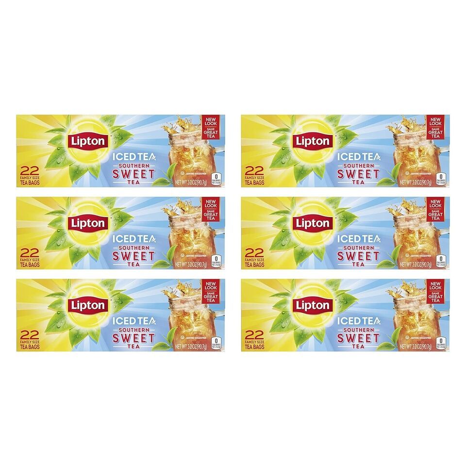 Primary image for Lipton Southernn Sweet Iced Tea Bags, Family Size, 22 Count (Pack of 6)