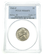 1943-P 5C Jefferson Nickel PCGS MS66FS Full Steps Great Strike WWII - $1,934.54 MXN