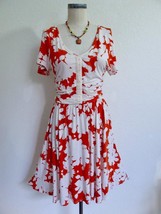 Anthropologie Maeve Summer Breeze Knit Ruched Dress M Orange Floral Hook... - $31.99