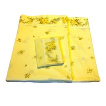 Twin Perma Prest Yellow Floral Set of 2 Flat Sheets 1 Pillowcase Vintage... - $56.09