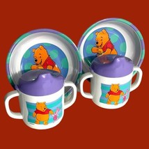 Lot of 4 Vtg ZAK Designs Disney Winnie the Pooh Piglet Melamine Bowls Sippy Cups - £23.69 GBP