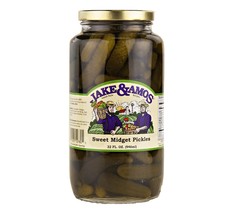 Jake &amp; Amos Sweet Midget Pickles 32 Oz. (2 Jars) - £27.68 GBP