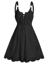 A Line Eyelet Mini Flower Embroidered Sleeveless -up Dresses Skydiver Summer Cas - £53.86 GBP