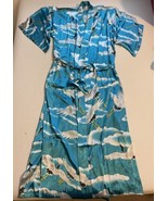 Zhi Cheng Kimono Style Satin Robe Patio Dress - Teal Blue Clouds Chinese... - $30.00