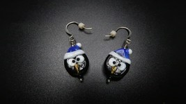 Vintage Sterling Silver Glass Bead Penguin Earrings 1&quot; - £9.49 GBP