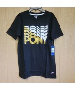 Pony Boys T-Shirt sz M (10/12) Black with Gold &amp; White Graphics - £15.36 GBP