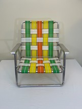 Aluminum Folding Chair Beach Lawn Webbed Green Yellow Orange Webbing VTG Patio - £35.22 GBP