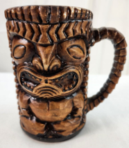 Vintage Tiki Mug Warrior Brown 4.5” tall  70&#39;s Textured Barware W Handle Beach - £10.86 GBP