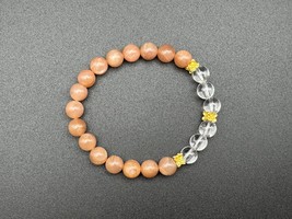 Handcrafted Natural Crystal Bracelet Sunstone and Clear Quartz with Gold... - $19.76