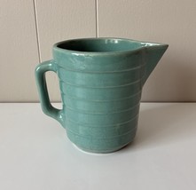 Vintage Handmade Monmouth Pottery Teal Glazed Ribbed Pitcher 5” - £13.97 GBP