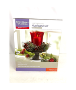 3 PC Berries Pinecones Candle Pedestal Red Hurricane Set Better Homes &amp; ... - £14.15 GBP