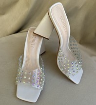 Schutz Lizah Size 6 Crystal Beige Leather Clear Block Heel - $834.34 MXN